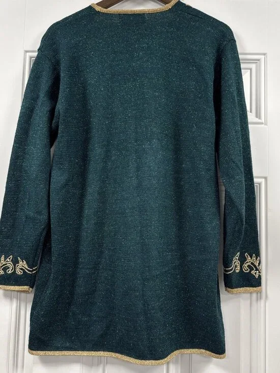 Vintage Jaclyn Smith Green Metallic Beaded Embroidered Floral Cardigan Sweater M - Picture 10 of 13